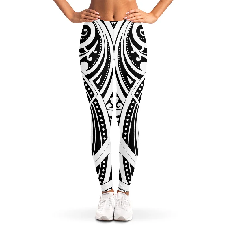 Maori Tribal Tattoo Pattern Print Women's Leggings Fashionable Full-Length Active Leggings