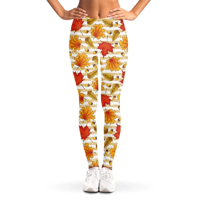 Maple And Oak Pattern Print Women's Leggings Comfortable Ribbed Sports Leggings