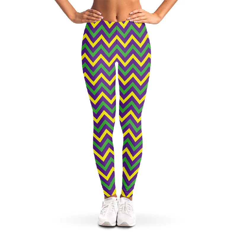 Mardi Gras Chevron Pattern Print Women's Leggings Trendy Leather-Look Workout Leggings