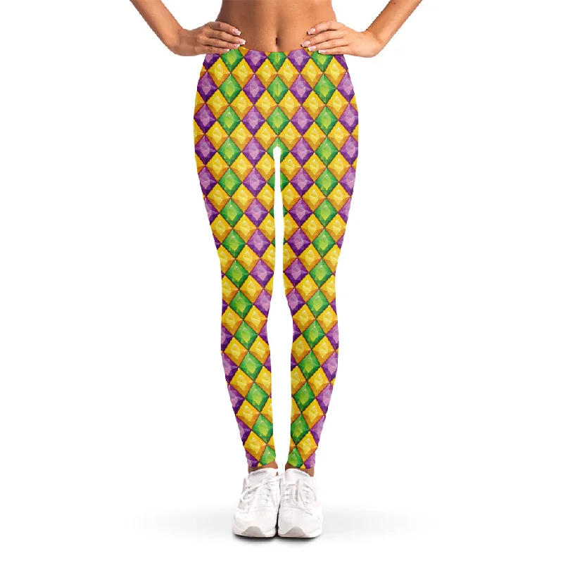 Mardi Gras Diamond Pattern Print Women's Leggings Elegant Printed Leggings with Pockets