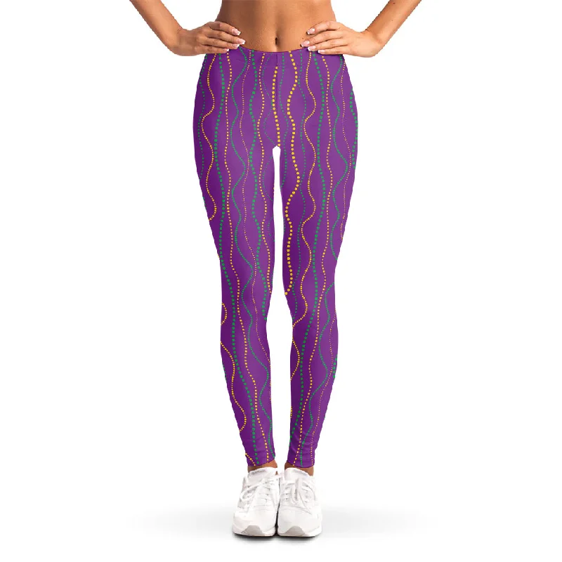 Mardi Gras Dot Pattern Print Women's Leggings Comfortable Slip-On Compression Leggings