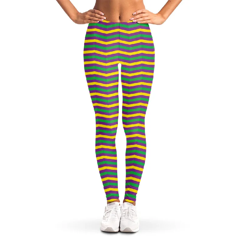 Mardi Gras Fat Tuesday Chevron Print Women's Leggings Comfortable Sports Performance Tights