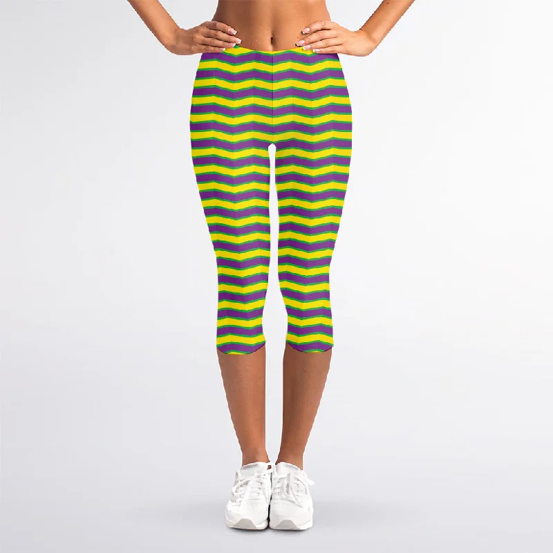 Mardi Gras Fat Tuesday Zigzag Print Women's Capri Leggings Trendy Full-Length Leggings