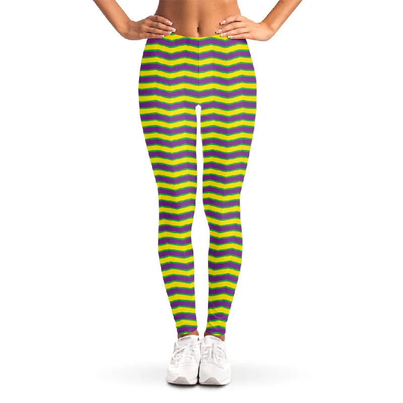 Mardi Gras Fat Tuesday Zigzag Print Women's Leggings Trendy Minimalist Leggings