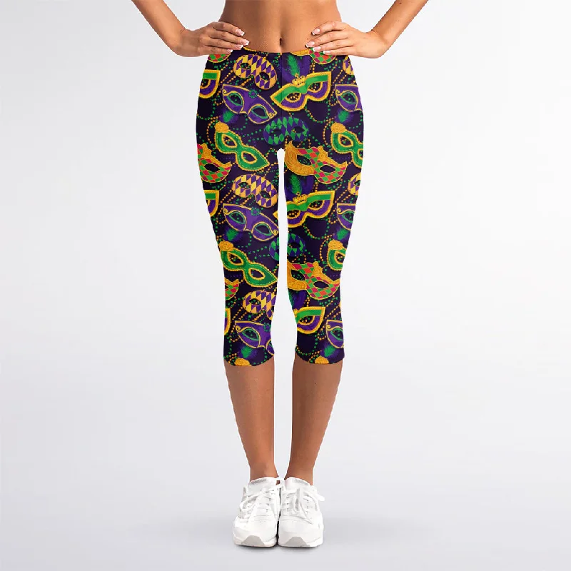 Mardi Gras Festival Pattern Print Women's Capri Leggings Casual Sporty Leggings