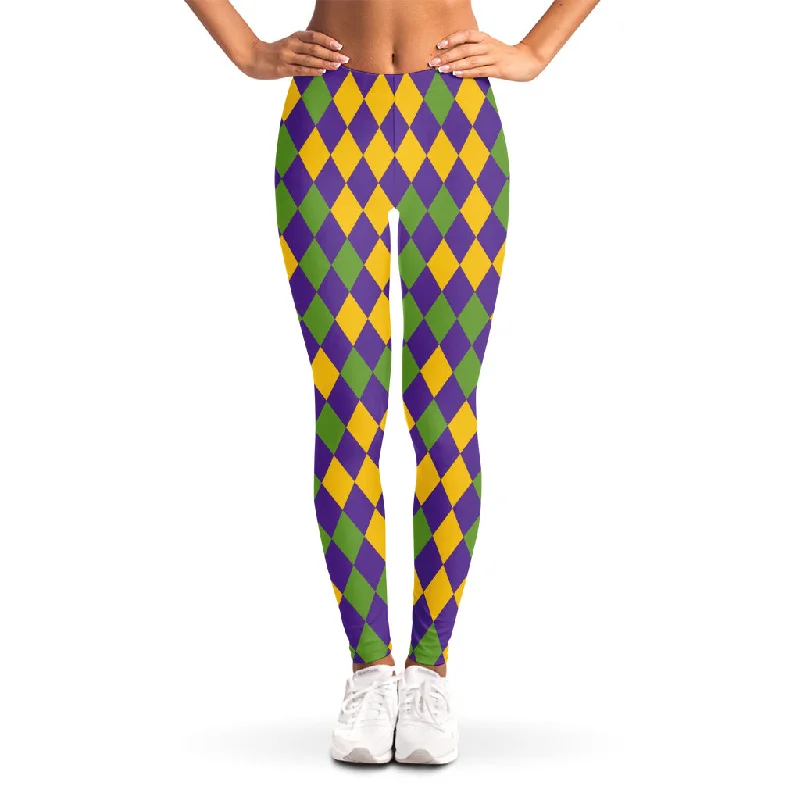 Mardi Gras Harlequin Pattern Print Women's Leggings Fashionable Stretchy Fit Leggings