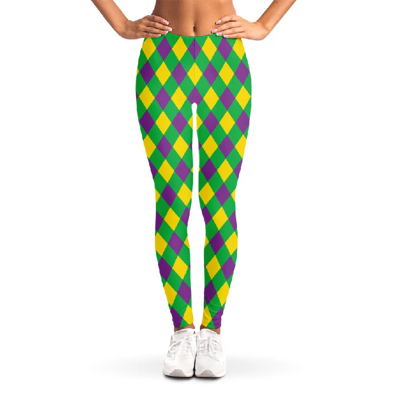 Mardi Gras Plaid Pattern Print Women's Leggings Comfortable Bootcut Workout Leggings