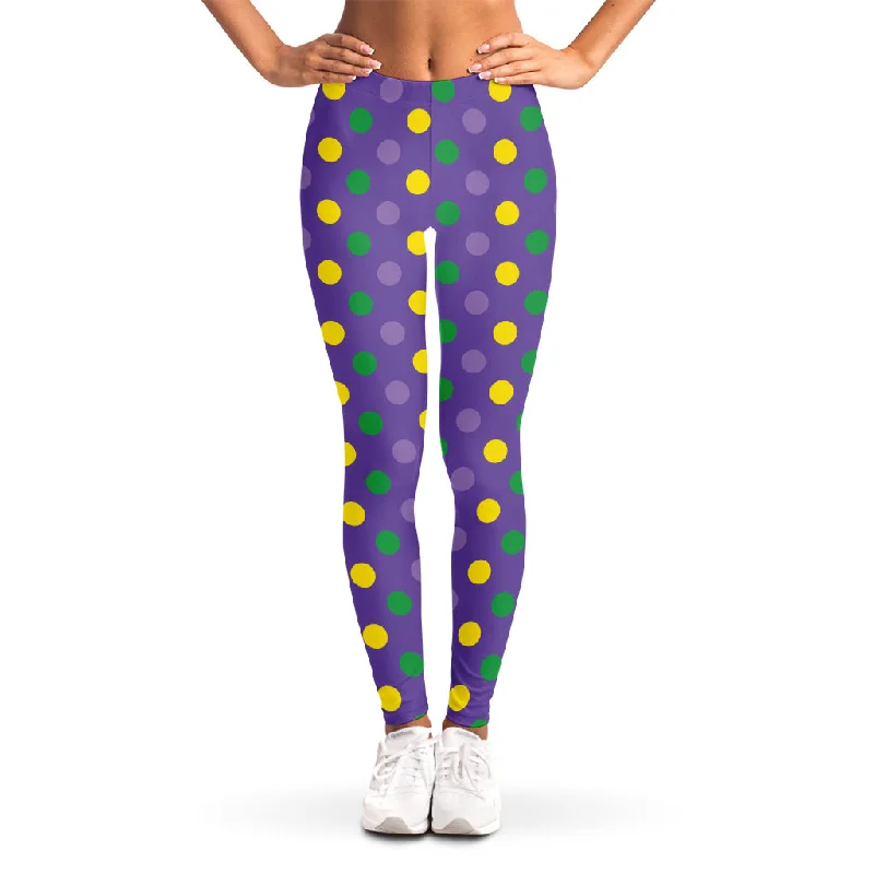 Mardi Gras Polka Dot Pattern Print Women's Leggings Stylish Sporty Performance Leggings