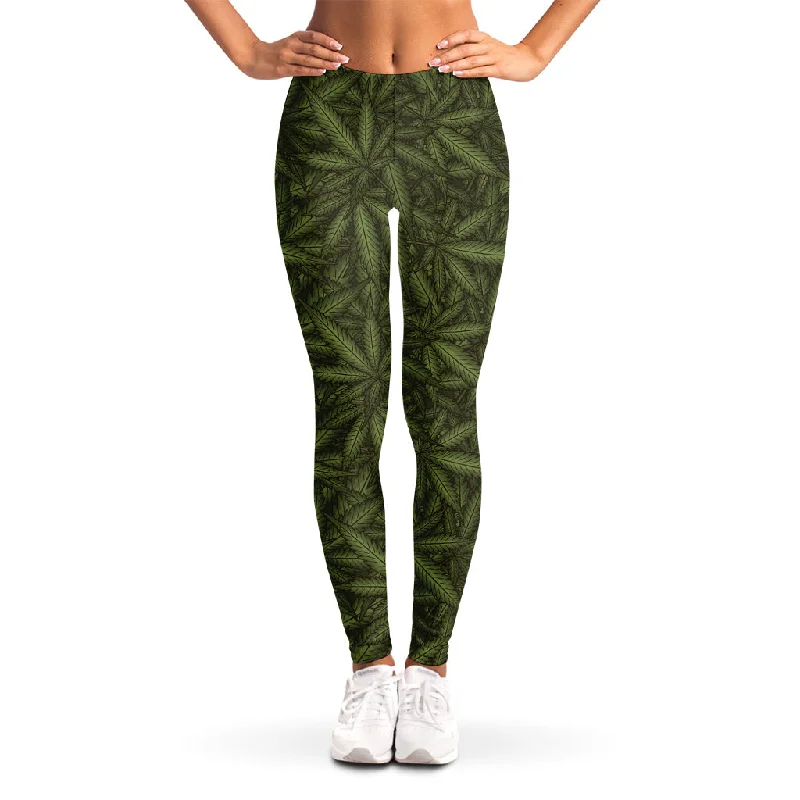 Marijuana Leaf Pattern Print Women's Leggings Stylish Patterned Active Leggings