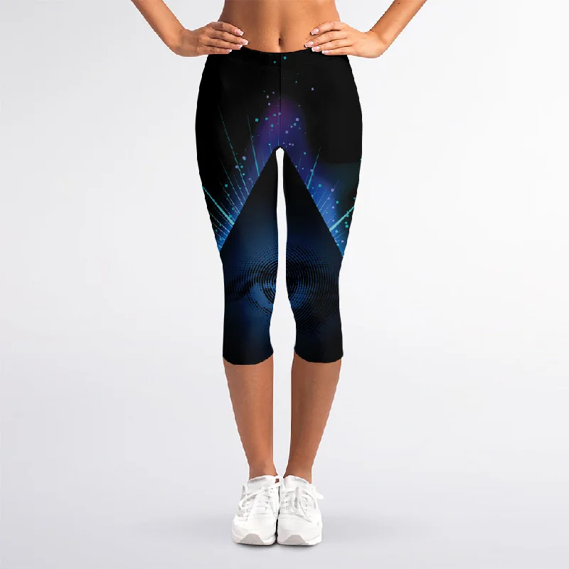 Masonic Eye All Seeing Print Women's Capri Leggings Fashionable Full-Length Active Leggings