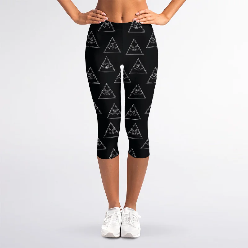 Masonic Eye Pattern Print Women's Capri Leggings Comfortable Sports Performance Tights