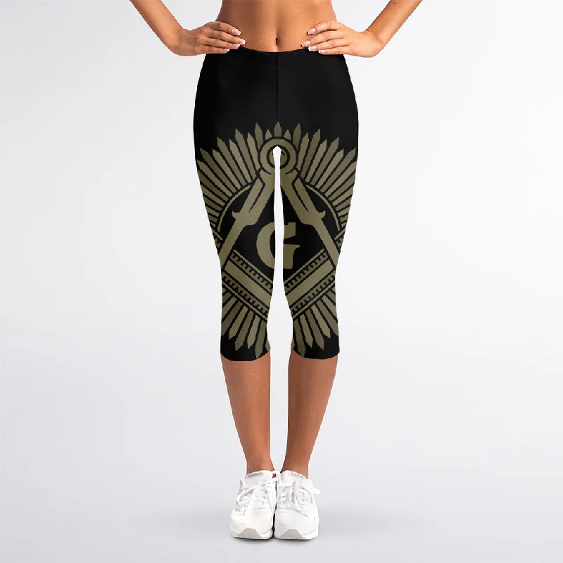 Masonic Freemasonry Print Women's Capri Leggings Trendy Seamless Sports Leggings