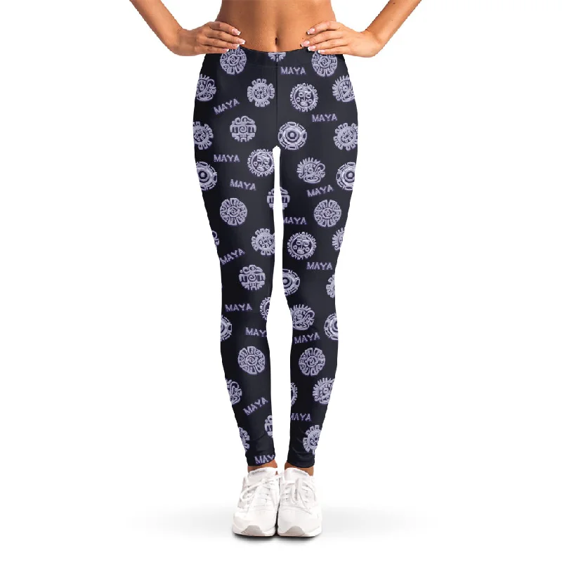 Maya Symbol Pattern Print Women's Leggings Comfortable Leggings with Pockets