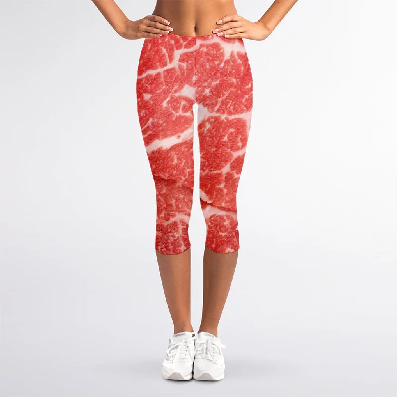 Meat Print Women's Capri Leggings Trendy Cold Weather Tights