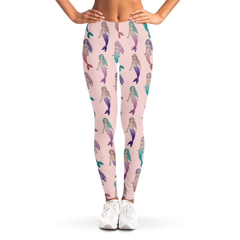 Mermaid Girls Pattern Print Women's Leggings Classic Solid Color Leggings