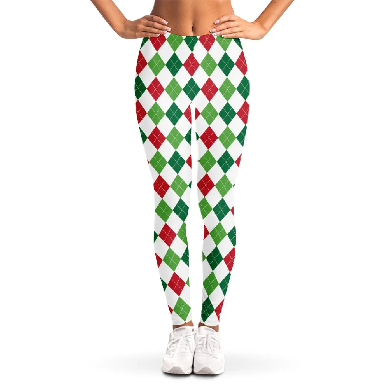 Merry Christmas Argyle Pattern Print Women's Leggings Comfortable Fleece-Lined Leggings