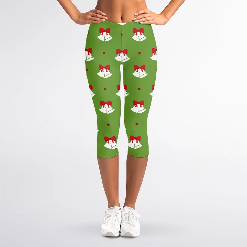 Merry Christmas Bells Pattern Print Women's Capri Leggings Stylish Sweat-Proof Leggings