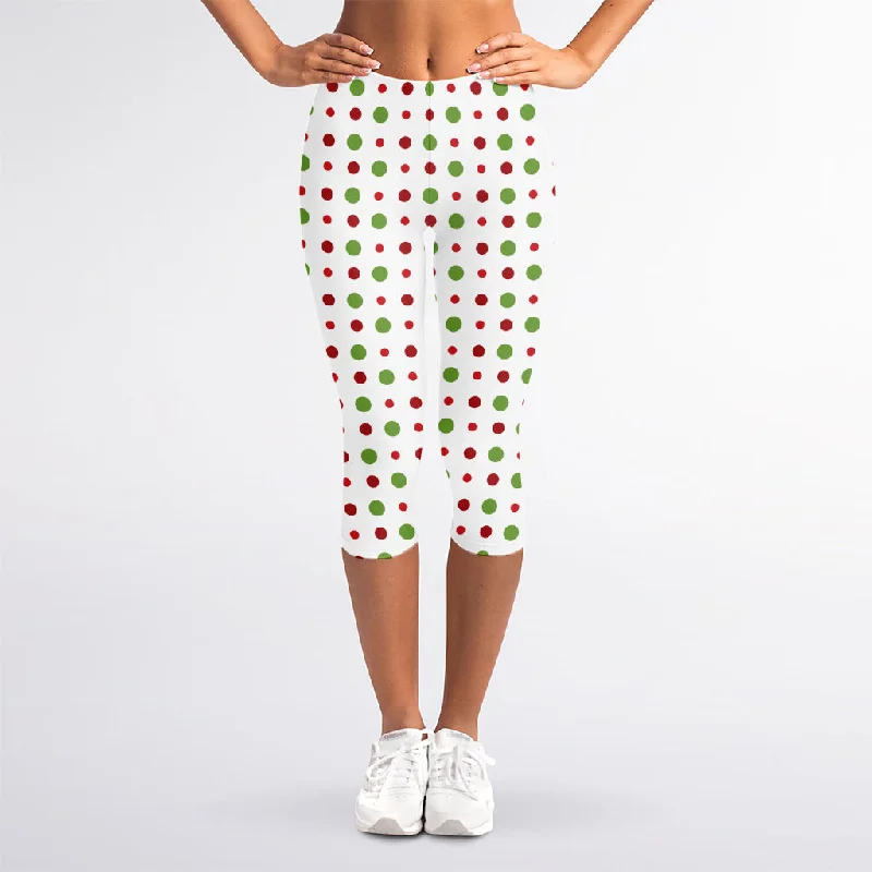 Merry Christmas Dots Pattern Print Women's Capri Leggings Fashionable Solid Color Tights