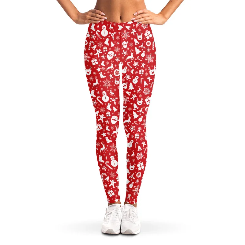 Merry Christmas Elements Pattern Print Women's Leggings Comfortable Printed Workout Leggings