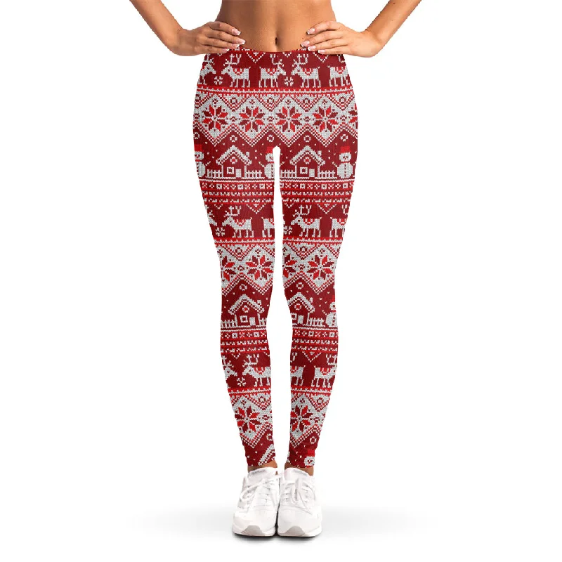 Merry Christmas Knitted Pattern Print Women's Leggings Trendy Digital Print Leggings