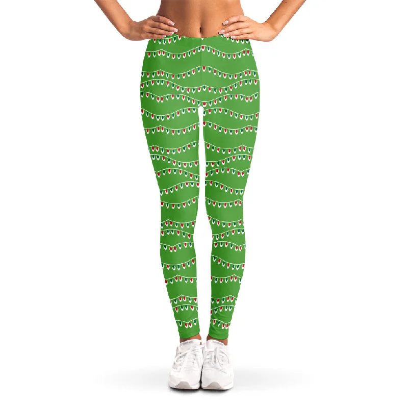 Merry Christmas Lights Pattern Print Women's Leggings Chic Workout Leggings