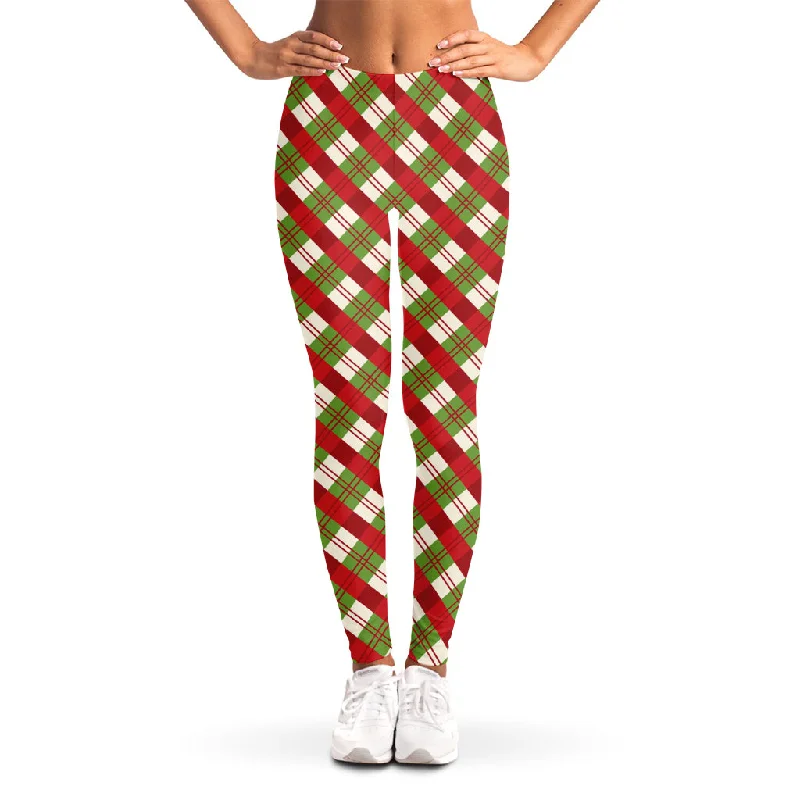 Merry Christmas Plaid Pattern Print Women's Leggings Trendy Fitness Leggings