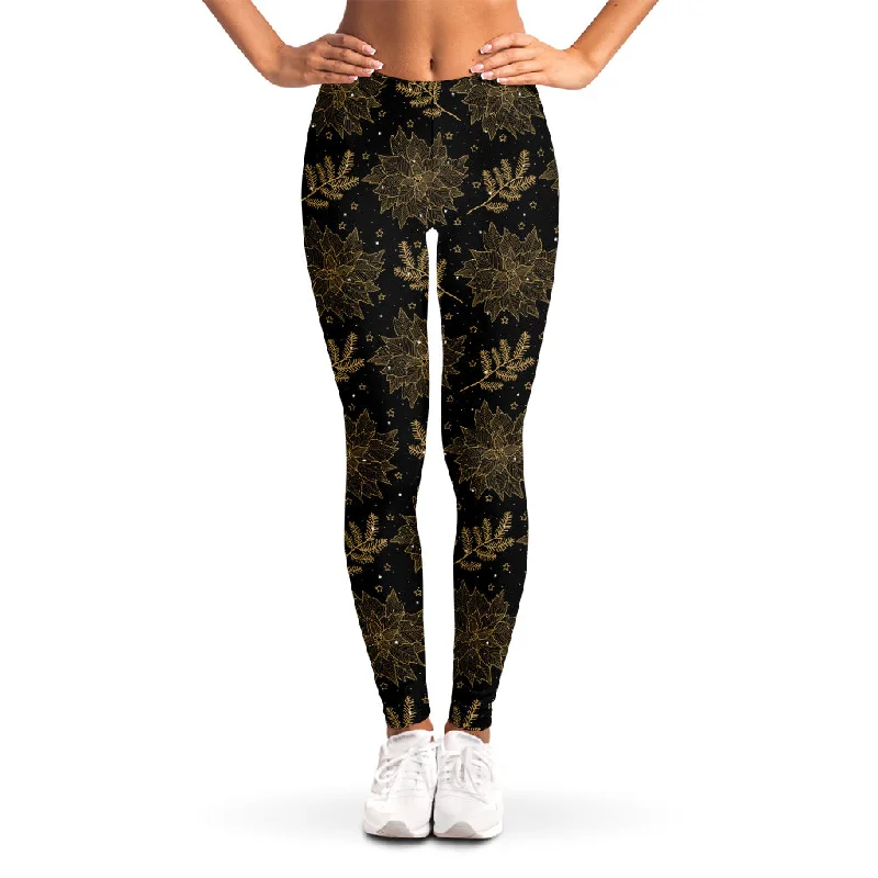 Merry Christmas Poinsettia Pattern Print Women's Leggings Stylish Athletic Wear Leggings