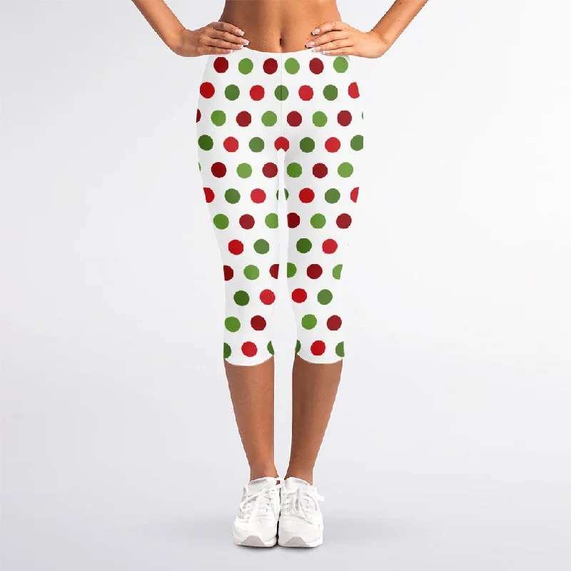 Merry Christmas Polka Dot Pattern Print Women's Capri Leggings Trendy Seamless Fit Leggings