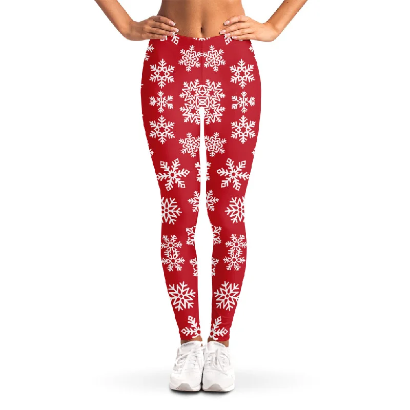 Merry Christmas Snowflakes Pattern Print Women's Leggings Stylish High-Waisted Leggings