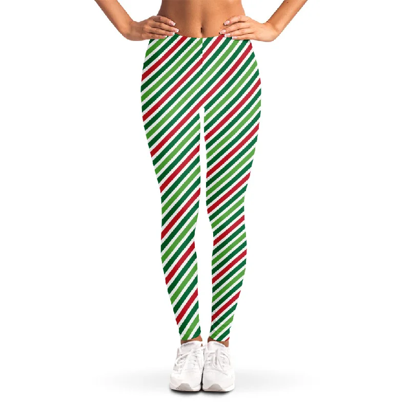 Merry Christmas Stripes Pattern Print Women's Leggings Stylish Ultra Stretch Leggings