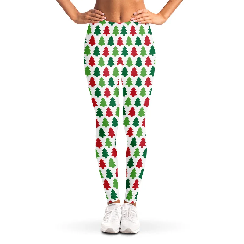 Merry Christmas Tree Pattern Print Women's Leggings Comfortable Wide-Band Leggings