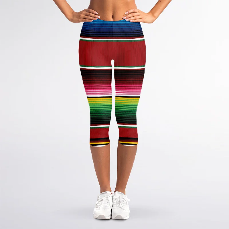 Mexican Serape Blanket Pattern Print Women's Capri Leggings Fashionable Floral Active Leggings