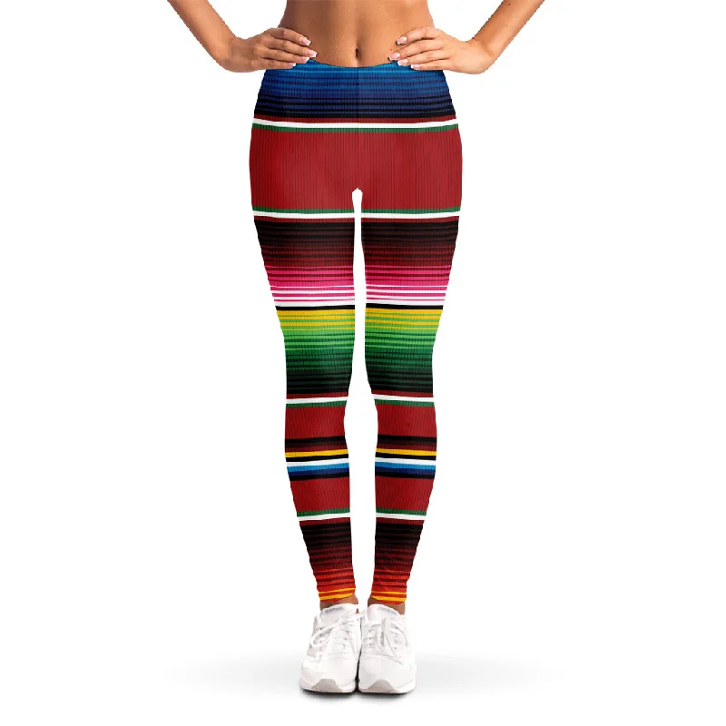 Mexican Serape Blanket Pattern Print Women's Leggings Elegant Black Leggings