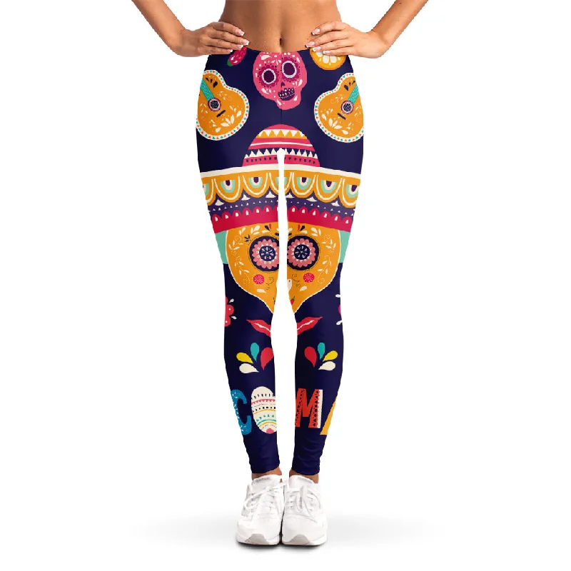 Mexican Skull Cinco de Mayo Print Women's Leggings Trendy Flared Leggings