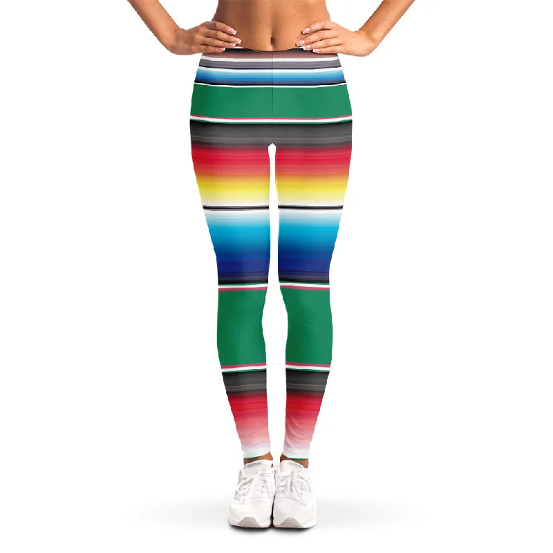 Mexican Striped Blanket Pattern Print Women's Leggings Trendy Leather-Look Workout Leggings