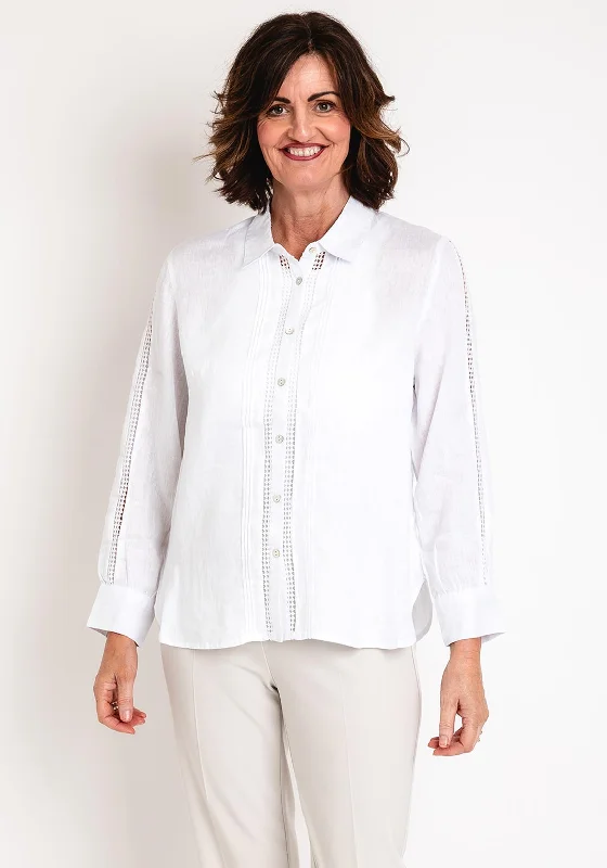 Micha Embroidered Detail Linen Shirt, White Terry Blend Velvet Blend Canvas Blend