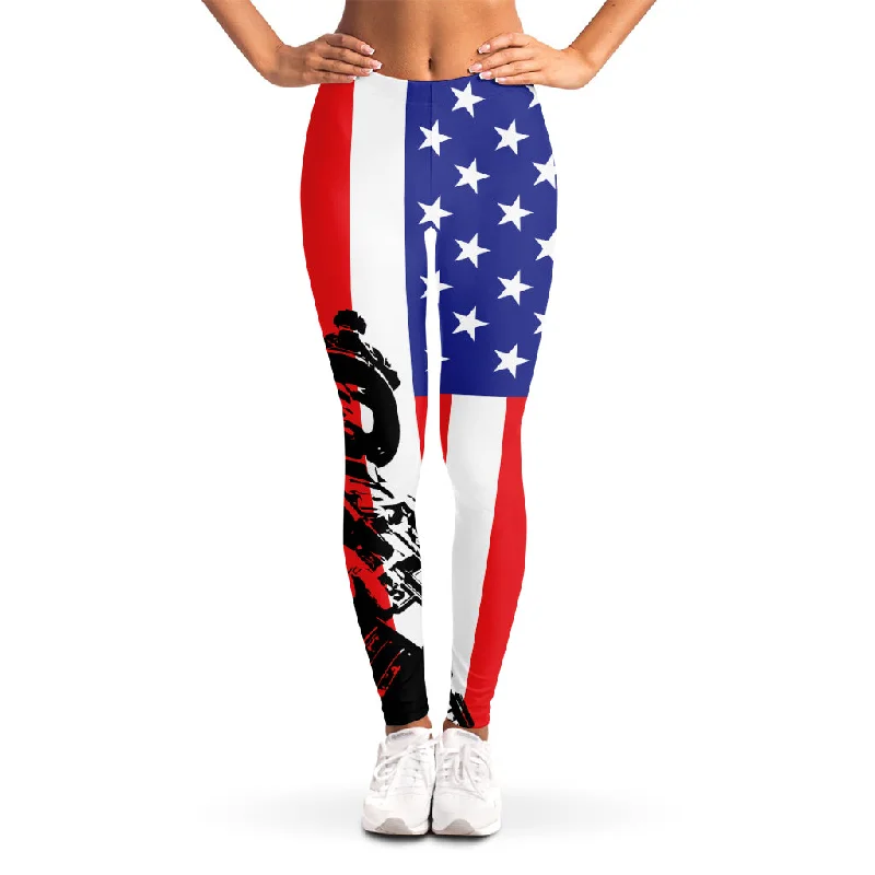 Military American Flag Print Women's Leggings Cozy Textured Workout Leggings