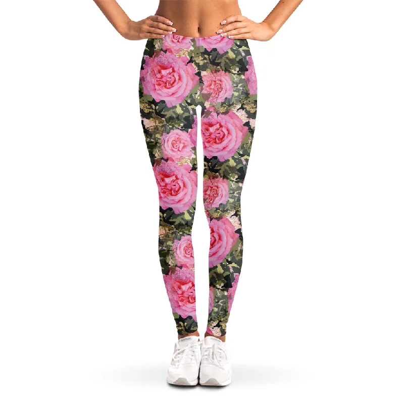 Military Camouflage Flower Pattern Print Women's Leggings Comfortable Athletic Tights