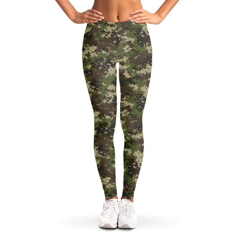 Military Digital Camo Pattern Print Women's Leggings Comfortable Slip-On Compression Leggings