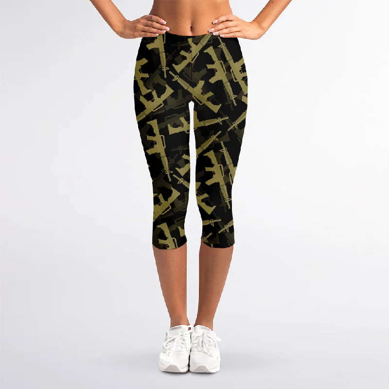 Military Guns Pattern Print Women's Capri Leggings Trendy Ombre Effect Leggings