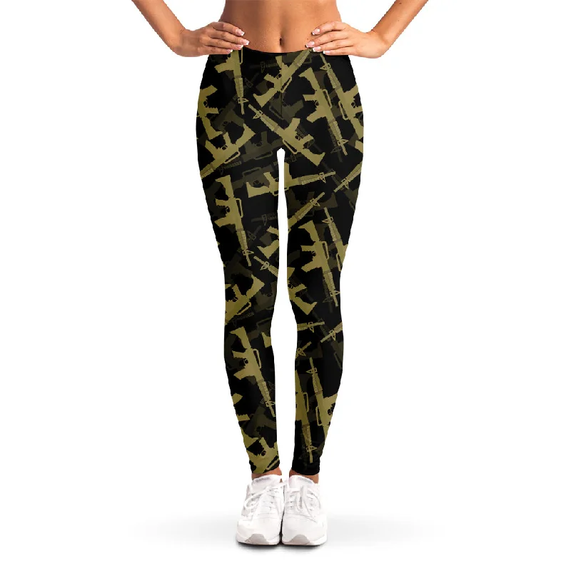 Military Guns Pattern Print Women's Leggings Elegant Printed Leggings with Pockets