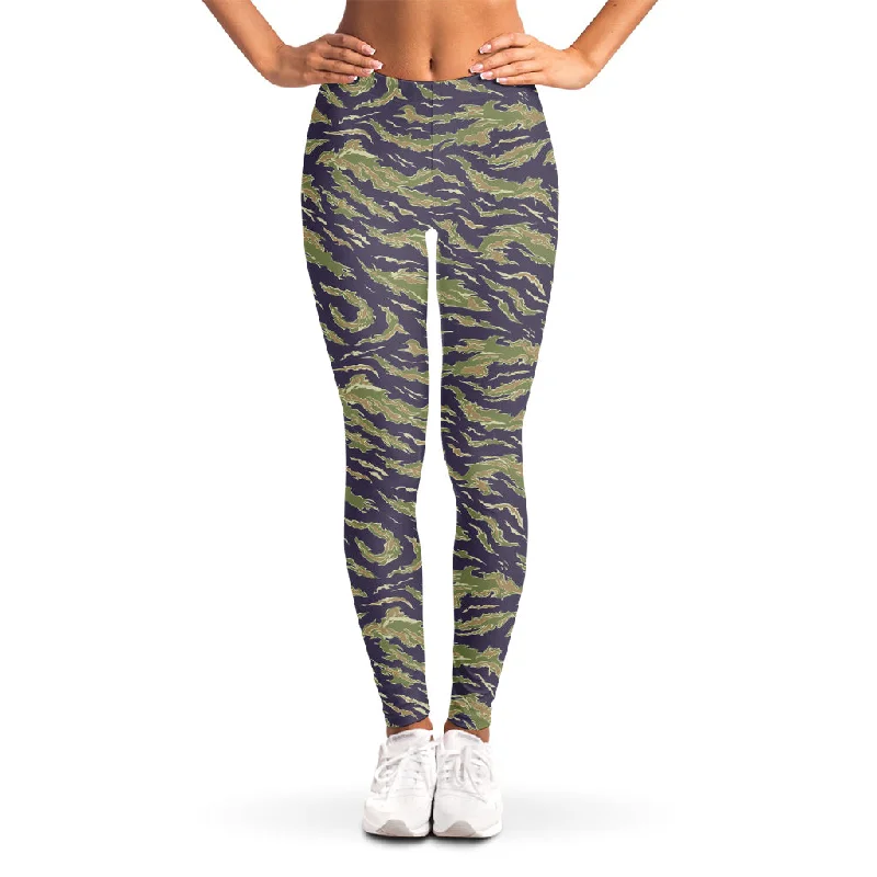 Military Tiger Stripe Camouflage Print Women's Leggings Cozy Yoga Compression Leggings