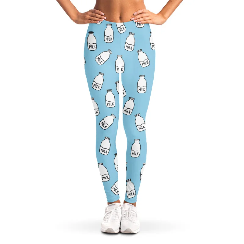 Milk Bottle Cartoon Pattern Print Women's Leggings Trendy High-Compression Leggings