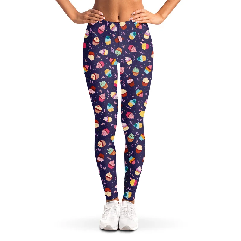 Mini Cupcake Pattern Print Women's Leggings Cozy Oversized Leggings