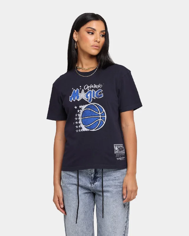 Mitchell & Ness Women's Orlando Magic Oversized Logo HWC Vintage T-Shirt Faded Black Zippered Front Buttoned Front Snap Front