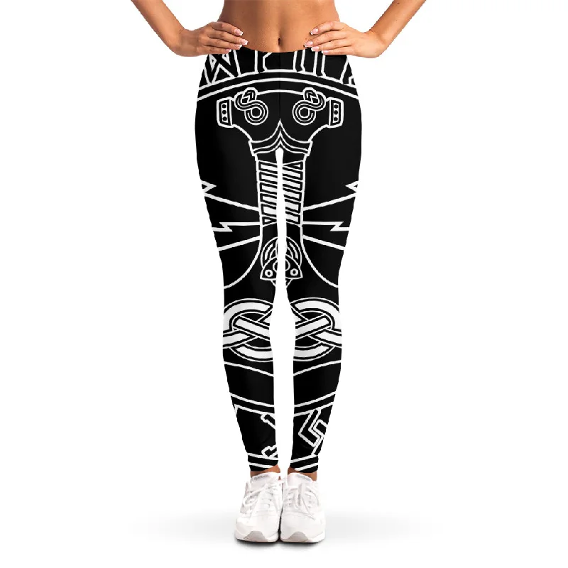 Mjolnir And Younger Futhark Print Women's Leggings Trendy Sporty Compression Leggings