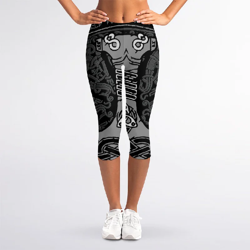 Mjolnir Hammer Of Thor Print Women's Capri Leggings Fashionable Printed Leggings