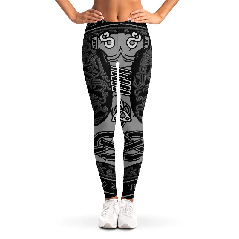 Mjolnir Hammer Of Thor Print Women's Leggings Fashionable Embroidered Detail Leggings