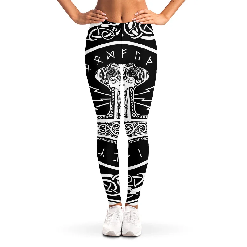 Mjolnir Norse Mythology Print Women's Leggings Fashionable Solid Color Tights