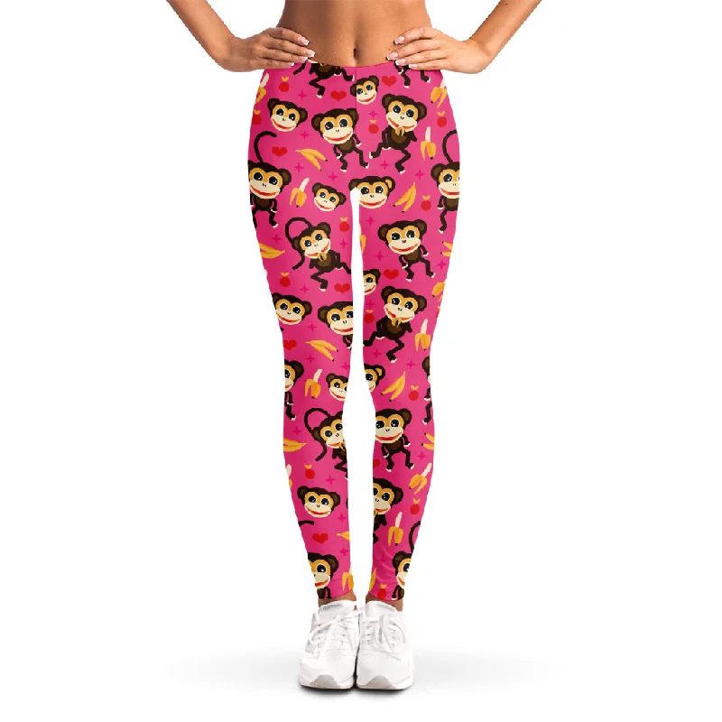 Monkey And Banana Pattern Print Women's Leggings Trendy Digital Print Leggings